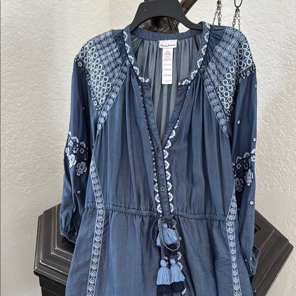 Tommy Bahama Blue Embroidered Maxi Dress